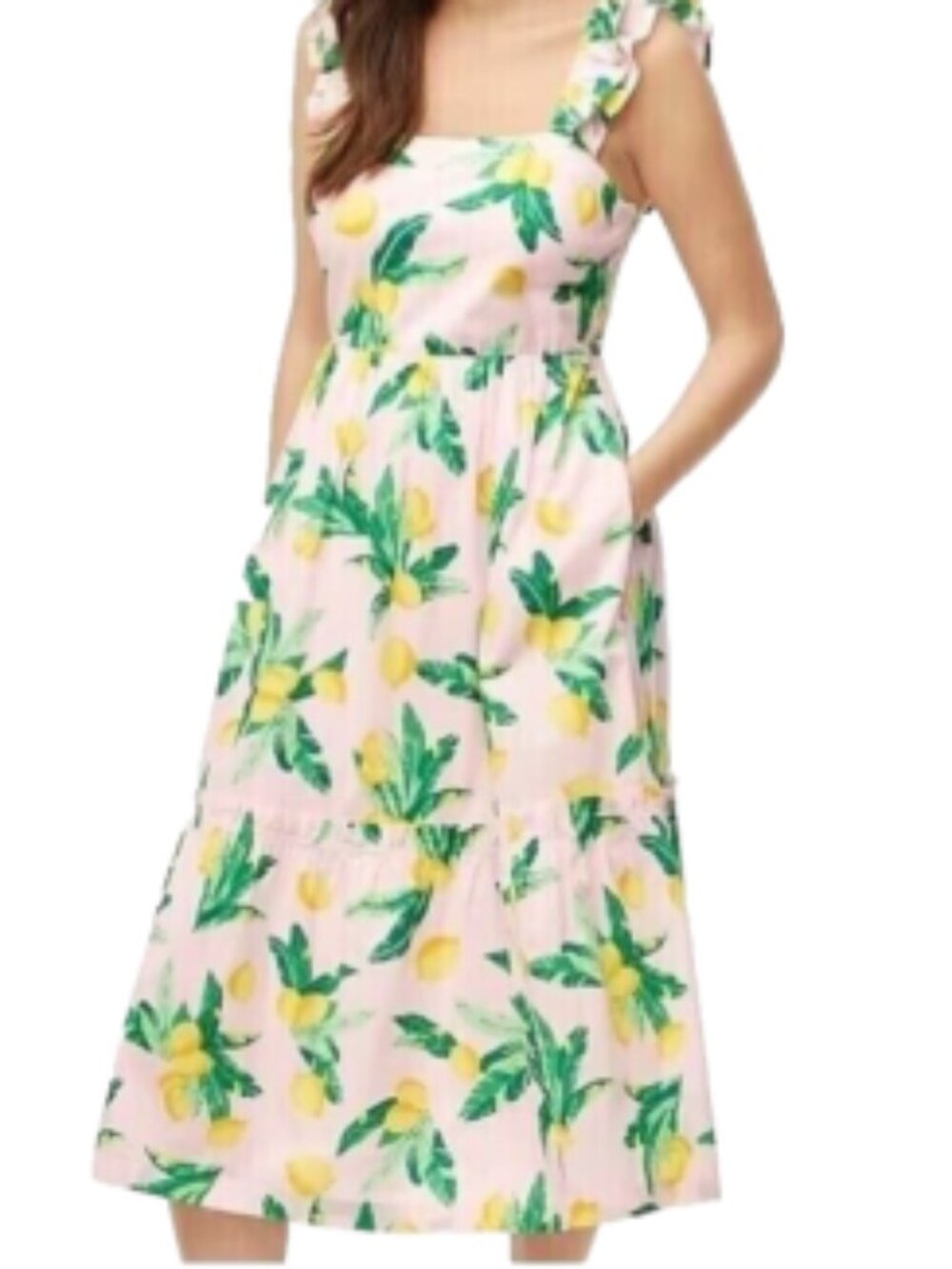 J. Crew Factory Square Neck Midi Dress Lemon Print Size 12